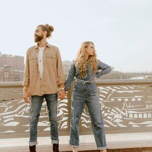 ABLE Womens The Wendy Blue Denim Coveralls Jumpsuit Size Medium